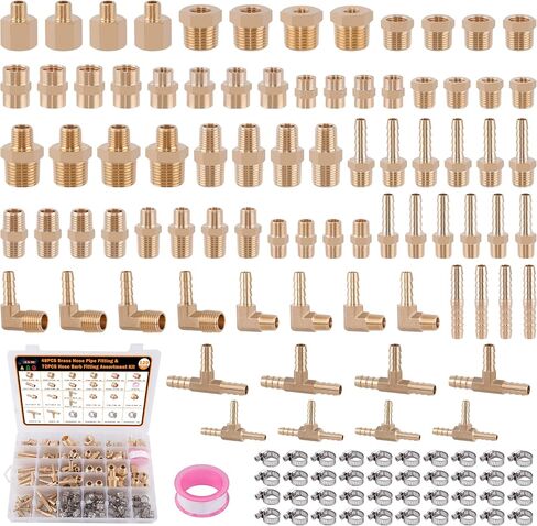 68PCS Brass Pipe Fitting & Adapters Assortment Kit, NPT Adapter, Hex Nipple,Hex Coupling, Hex Head Plug, Busing,Reducer Coupling, 45 Degree & 90 Degree Street Elbow, Male Run Tee in Saudi Arabia
