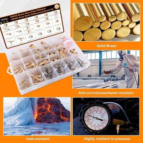 68PCS Brass Pipe Fitting & Adapters Assortment Kit, NPT Adapter, Hex Nipple,Hex Coupling, Hex Head Plug, Busing,Reducer Coupling, 45 Degree & 90 Degree Street Elbow, Male Run Tee in Saudi Arabia