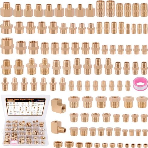 68PCS Brass Pipe Fitting & Adapters Assortment Kit, NPT Adapter, Hex Nipple,Hex Coupling, Hex Head Plug, Busing,Reducer Coupling, 45 Degree & 90 Degree Street Elbow, Male Run Tee in Saudi Arabia