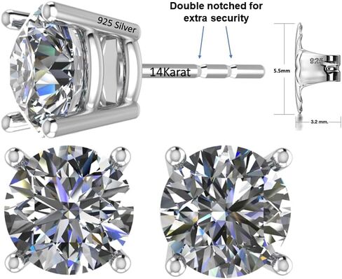 2 Carat Total Weight Moissanite Stud Earrings 14k Gold Post-Matching Solitaire Pendant in Sterling Silver in Saudi Arabia