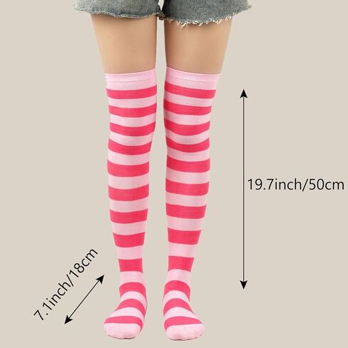 Extra Long Stripe Thigh High Socks Neon Over Knee High Socks for Women Stocking Cosplay Femboy Socks Striped Tights in Kuwait
