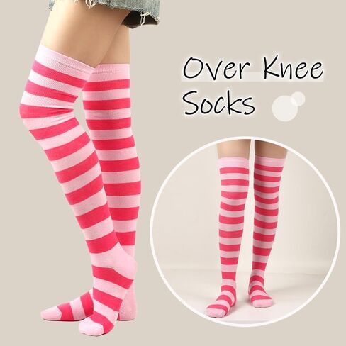Extra Long Stripe Thigh High Socks Neon Over Knee High Socks for Women Stocking Cosplay Femboy Socks Striped Tights in Kuwait