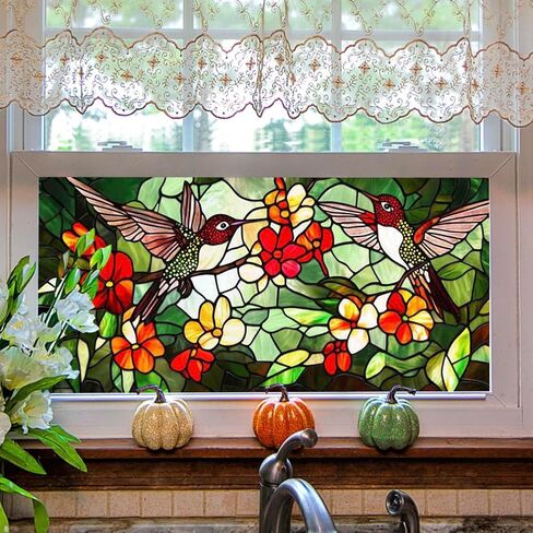 Magnolia Flower Stained Glass Window Privacy Film Decorative Double-Sided Static Clings Non-Adhesive Tinting Film for Home Office Livingroom Bedroom Window Decor, 17.7 x 39.5 Inch in Saudi Arabia