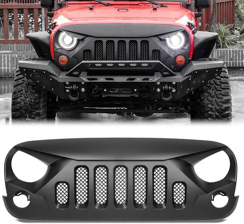 Front Grill, Front Grille Compatible with Wrangler JL/JLU & Gladiator JT 2018 2019 2020 2021 2022 2023 2024 Matte Black Grille in Kuwait