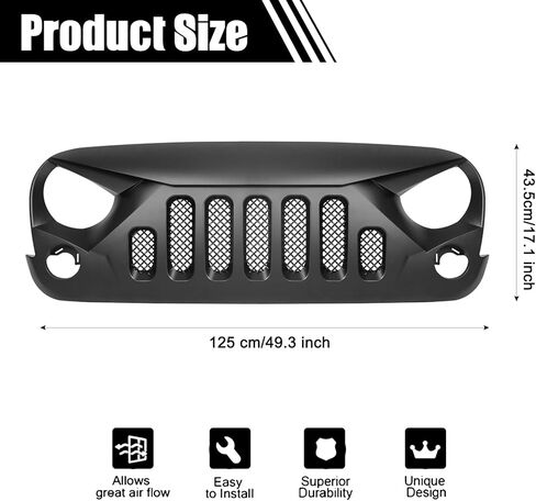 Front Grill, Front Grille Compatible with Wrangler JL/JLU & Gladiator JT 2018 2019 2020 2021 2022 2023 2024 Matte Black Grille in Kuwait