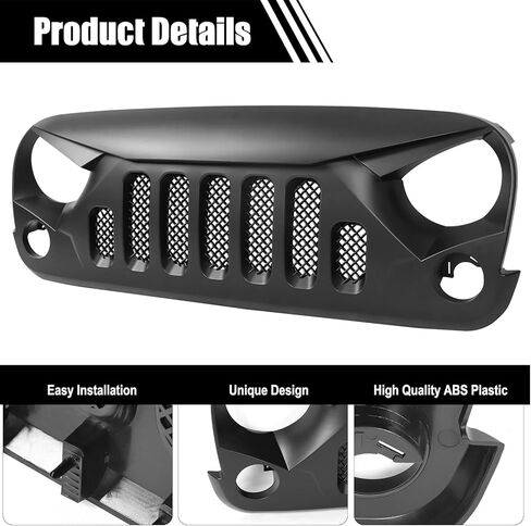 Front Grill, Front Grille Compatible with Wrangler JL/JLU & Gladiator JT 2018 2019 2020 2021 2022 2023 2024 Matte Black Grille in Kuwait