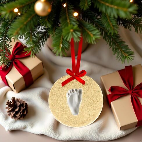 مجموعة زينة الكريسماس لبصمة اليد أو بصمة القدم من ليل بيتش، مجموعة تذكار معلقة لعطلات حديثي الولادة، الطفل الأول، ذهبي لامع in Kuwait