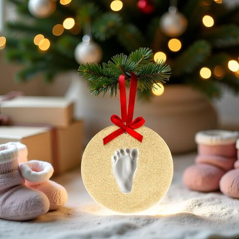 مجموعة زينة الكريسماس لبصمة اليد أو بصمة القدم من ليل بيتش، مجموعة تذكار معلقة لعطلات حديثي الولادة، الطفل الأول، ذهبي لامع in Kuwait