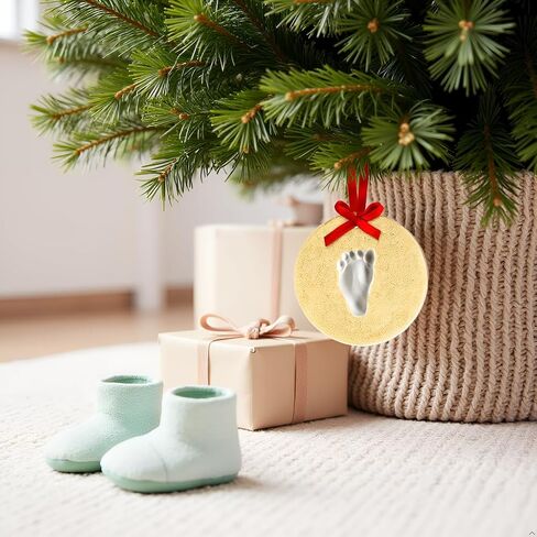 مجموعة زينة الكريسماس لبصمة اليد أو بصمة القدم من ليل بيتش، مجموعة تذكار معلقة لعطلات حديثي الولادة، الطفل الأول، ذهبي لامع in Kuwait