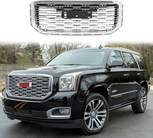 Grille Grille Mesh Grill Fit for 2015 2016 2017 2018 2019 2020 GMC Yukon/Yukon XL ، Denali Style ، Chrome & Silver in Kuwait