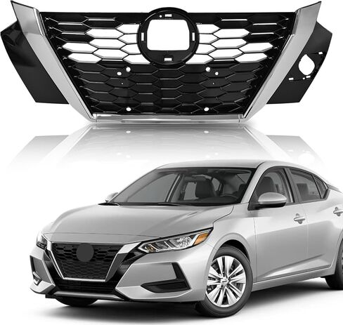 Front Bumper Black Grille Shroud with Chrome Trim Compatible with 2020 2021 For N-issan Sentra S SV SR Front Air Intake Grill Replacement 623106LB0A in Saudi Arabia