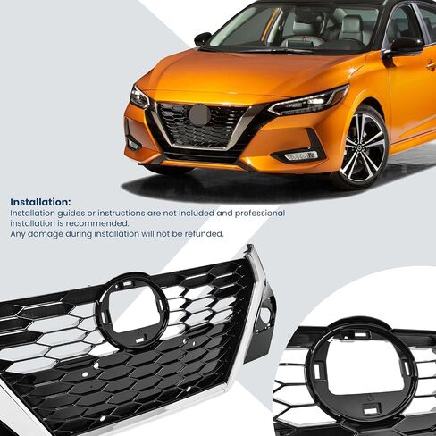 Front Bumper Black Grille Shroud with Chrome Trim Compatible with 2020 2021 For N-issan Sentra S SV SR Front Air Intake Grill Replacement 623106LB0A in Saudi Arabia