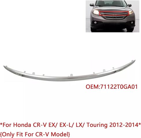 Front Upper Grille Grill Molding Trim Plastic Chrome Compatible With 2012-2014 HONDA CR-V EX EX-L LX Touring, OE Replace for HO1217107 71122T0GA01 (12-14) in Saudi Arabia