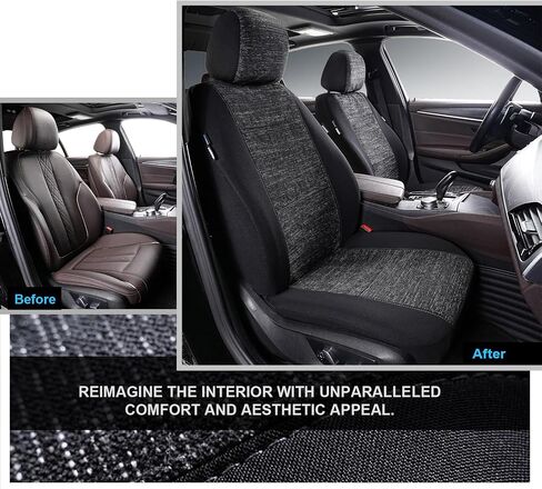 2pcs Cloth Car Seat Covers Set Black - Low Back Front Seats Protectors with Airbag - Durable Auto Seat Cushions Universal Fit for Vehicles Cars SUV Trucks in Saudi Arabia