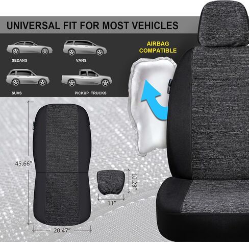 2pcs Cloth Car Seat Covers Set Black - Low Back Front Seats Protectors with Airbag - Durable Auto Seat Cushions Universal Fit for Vehicles Cars SUV Trucks in Saudi Arabia