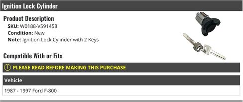 Ignition Lock Cylinder - with 2 Keys - Compatible with 1987-1997 Ford F-800 in Saudi Arabia