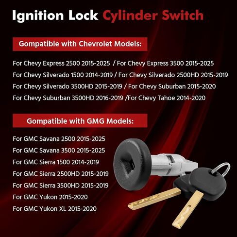 846668679 مجموعة أسطوانات قفل التبديل مع مفاتيح متوافقة مع 2014-2019 Chevy Chevrolet Silverado 1500 2500 3500 Suburban Tahoe Express ، GMC Sierra Yukon Savana يحل محل 22855177 ، 23476975 in Saudi Arabia