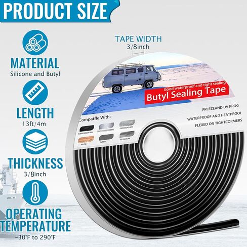 Butyl Tape 1/8''X3/4''x30', 1 Roll Butyl Sealant RV Tape, Double Sided Putty Tape Outdoor Waterproof Butyl Rubber Caulking Tape for Marine Boat Windows Sealing Leak Roof Pipe Patching in Saudi Arabia