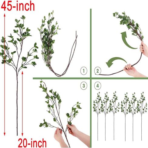 3pcs Artificial Branches Plants Greenery Stems Faux Branches for Vase Plant Artificial Eucalytus Branches Fake Ficus Twig (45"/Each Branch) (Green) in Kuwait