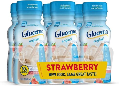 Glucerna Original Nutritional Shake, Diabetic Drink to Support Blood Sugar Management, 10g Protein, 180 Calories, Creamy Strawberry, 8-fl-oz Bottle, 6 Count in Saudi Arabia