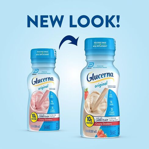 Glucerna Original Nutritional Shake, Diabetic Drink to Support Blood Sugar Management, 10g Protein, 180 Calories, Creamy Strawberry, 8-fl-oz Bottle, 6 Count in Saudi Arabia
