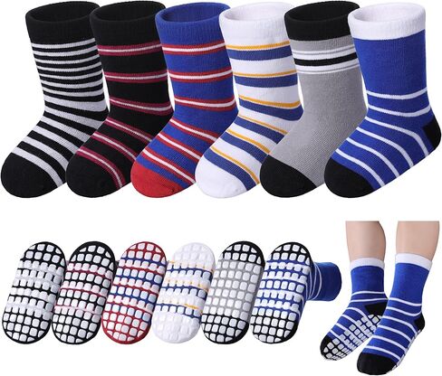 Baby Toddlers Non Slip Socks with Grippers Baby Toddler Boys Girls Grips Socks Kids Cotton Crew Gift Socks 6 Pairs in Kuwait