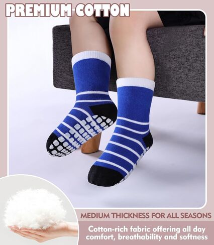 Baby Toddlers Non Slip Socks with Grippers Baby Toddler Boys Girls Grips Socks Kids Cotton Crew Gift Socks 6 Pairs in Kuwait