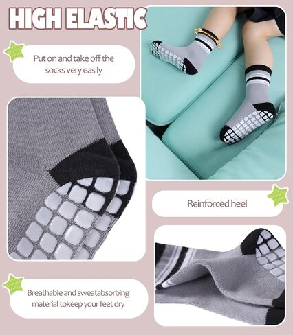 Baby Toddlers Non Slip Socks with Grippers Baby Toddler Boys Girls Grips Socks Kids Cotton Crew Gift Socks 6 Pairs in Kuwait