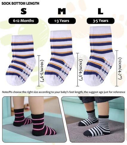 Baby Toddlers Non Slip Socks with Grippers Baby Toddler Boys Girls Grips Socks Kids Cotton Crew Gift Socks 6 Pairs in Kuwait