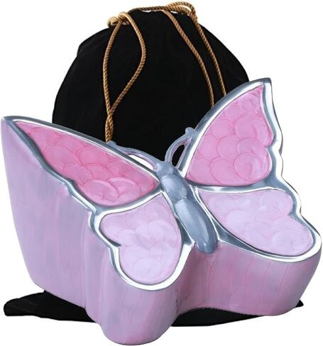 Butterfly Sculpture Cremation Urn - Handcrafted Metal Urn for Human Ashes - Artistic Urn with Velvet Bag (Blue Adult) in Kuwait