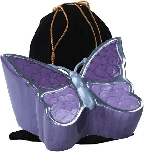 Butterfly Sculpture Cremation Urn - Handcrafted Metal Urn for Human Ashes - Artistic Urn with Velvet Bag (Blue Adult) in Kuwait
