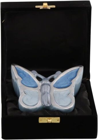 Butterfly Sculpture Cremation Urn - Handcrafted Metal Urn for Human Ashes - Artistic Urn with Velvet Bag (Blue Adult) in Kuwait