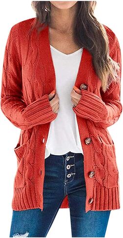 Women's Cardigan Sweaters Button Down Open Front Cable Knit Cardigan Sweater Casual Trendy Fall Winter Coat Outerwear in Kuwait