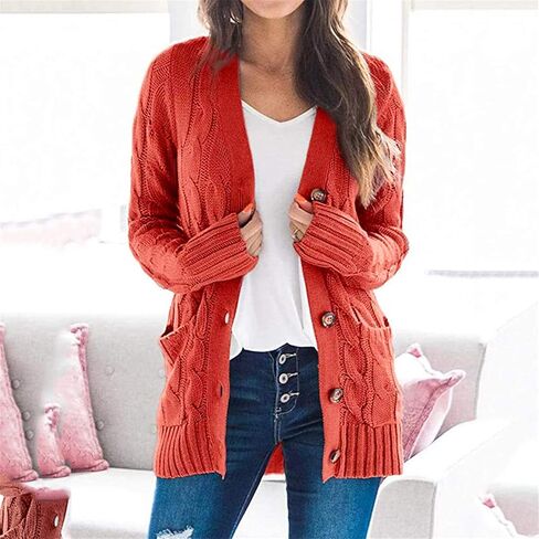 Women's Cardigan Sweaters Button Down Open Front Cable Knit Cardigan Sweater Casual Trendy Fall Winter Coat Outerwear in Kuwait