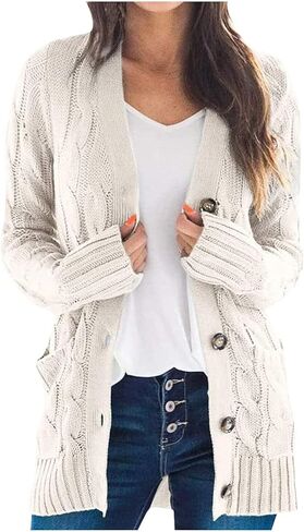 Women's Cardigan Sweaters Button Down Open Front Cable Knit Cardigan Sweater Casual Trendy Fall Winter Coat Outerwear in Kuwait