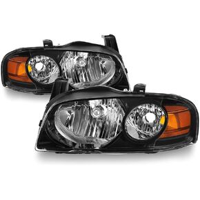 Akkon - Fits 2004 2005 2006 Sentra 4Door سيدان [نمط الهالوجين] سائق المصابيح الأمامية السوداء+زوج الركاب 04 05 06 in Kuwait