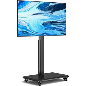 YOMT Floor TV Stand with Power Outlet, Universal TV Stand for 32-70 inch TV, Swivel Rolling Height Adjustable Portable TV Stand on Wheels, Modern Mobile Wood Base White TV Stand in Kuwait