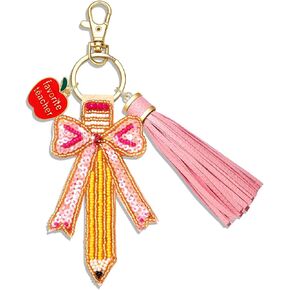 YAHPERN Teacher Keychain for Women Beaded Pencil Key Chain Purse Charm with Tassel Back to School Accessories Outfits in Kuwait