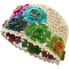 Womens Crochet Beanie Versatile Floral Hat for Shopping Outdoor Summer Trip in Saudi Arabia