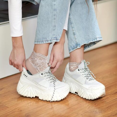 Teaaha 5 Pairs Lace Socks Women Sexy Mesh Sheer Ankle Socks Cute Fishnet Ruffle Frilly Casual Socks Slouch Lacey Loose Socks for Women Girls in Saudi Arabia