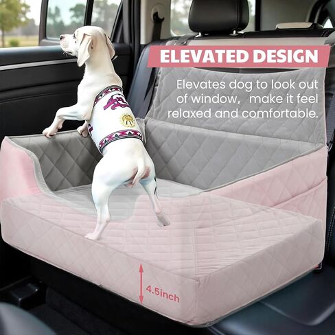 Dog Car Seat for Large/Medium Dogs, Dog Booster Seat for Under 55lbs or 2 Small Dogs, Non-Slip Removable and Washable Pet Car Seat,2 Safety Leashes, Travel Pet Bed, Pink Flower in Kuwait