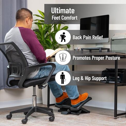 Mind Reader Foot Rest, Under Desk, Ergonomic, Hydraulic Height Adjustable, Ottoman, Office, Foam, 16.75" L x 7.5" W x 3.75" H, Black in Saudi Arabia