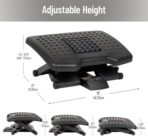 Mind Reader Foot Rest, Under Desk, Ergonomic, Hydraulic Height Adjustable, Ottoman, Office, Foam, 16.75" L x 7.5" W x 3.75" H, Black in Saudi Arabia