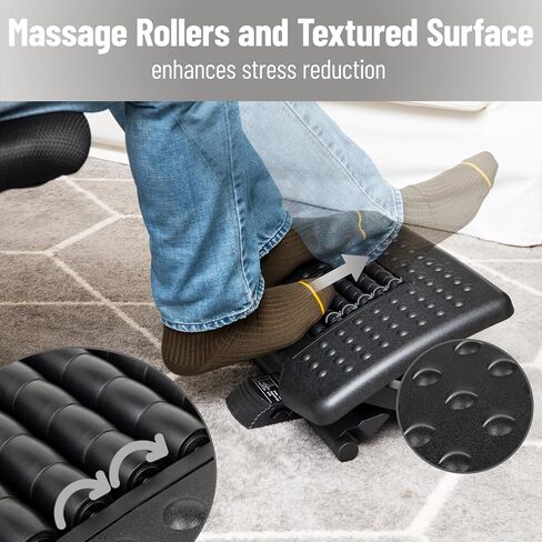 Mind Reader Foot Rest, Under Desk, Ergonomic, Hydraulic Height Adjustable, Ottoman, Office, Foam, 16.75" L x 7.5" W x 3.75" H, Black in Saudi Arabia