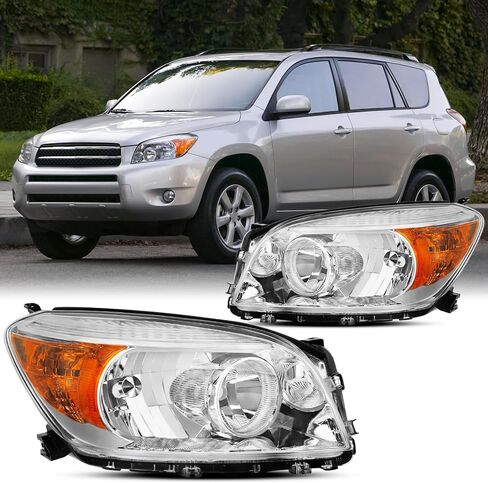2PCS Headlights Assembly For 2006 2007 2008 Toyota RAV4 Base Limited Sport SUV Headlights Replacement Halogen Chrome Housing Amber Reflector in Kuwait