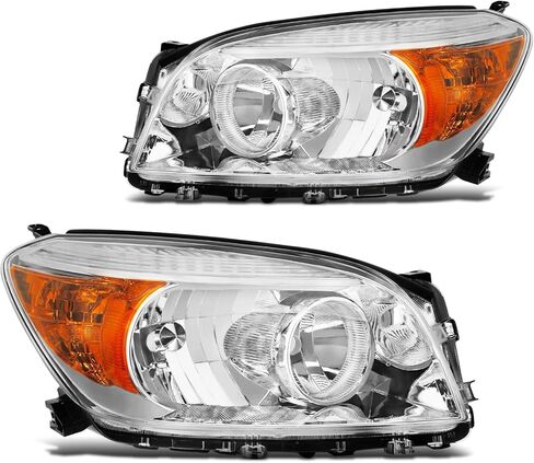 2PCS Headlights Assembly For 2006 2007 2008 Toyota RAV4 Base Limited Sport SUV Headlights Replacement Halogen Chrome Housing Amber Reflector in Kuwait