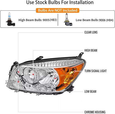 2PCS Headlights Assembly For 2006 2007 2008 Toyota RAV4 Base Limited Sport SUV Headlights Replacement Halogen Chrome Housing Amber Reflector in Kuwait