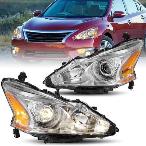 JSBOYAT Halogen Headlight Assembly Replacement for 2013 2014 2015 Nissan Altima 4-Door Sedan Projector Headlamp Chorme Housing with Amber Reflector Driver Passenger Side in Saudi Arabia