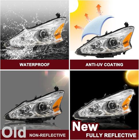 JSBOYAT Halogen Headlight Assembly Replacement for 2013 2014 2015 Nissan Altima 4-Door Sedan Projector Headlamp Chorme Housing with Amber Reflector Driver Passenger Side in Saudi Arabia
