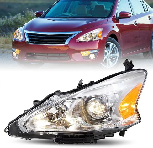 JSBOYAT Halogen Headlight Assembly Replacement for 2013 2014 2015 Nissan Altima 4-Door Sedan Projector Headlamp Chorme Housing with Amber Reflector Driver Passenger Side in Saudi Arabia